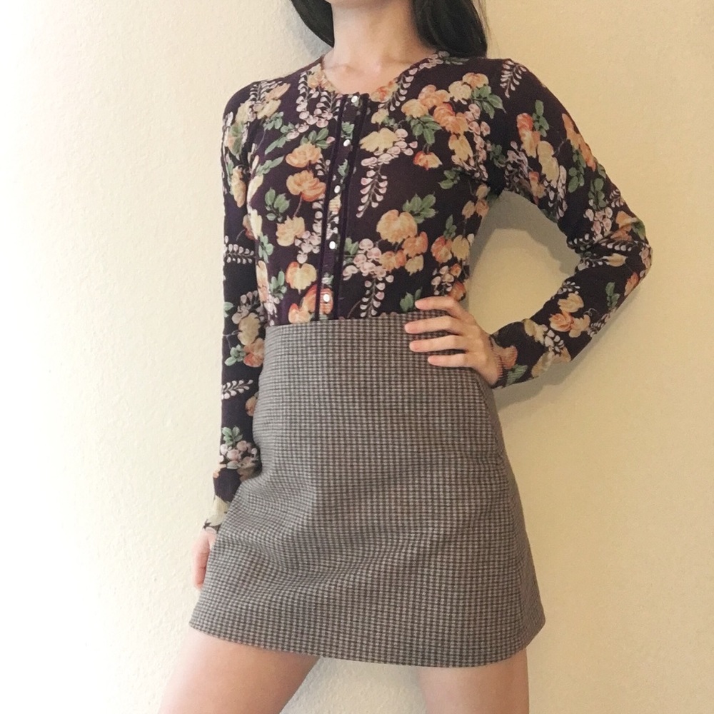 Lucky Brand Dark Purple Floral Wool Cardigan XS